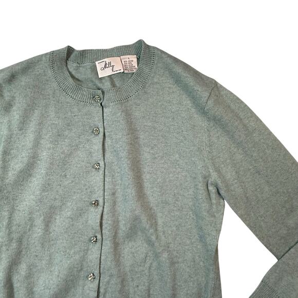 Milly Cardigan Sweater Women's Large Light Blue JewelButtons Cashmere Wool Blend - Picture 1 of 5